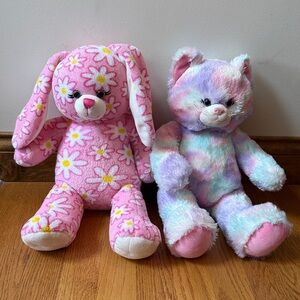 Build A Bear Plush Daisy Bunny &  Pastel Swirl Kitty Cat Bundle of Two Easter